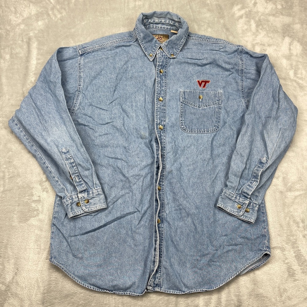 Vesi Sportswear‎ Shirt Mens L Blue Denim Virginia Tech Long Sleeve Button Down